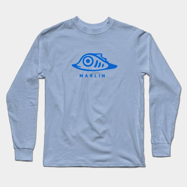 Art of a very small and cute marlin fish. Minimal style in blue ink Long Sleeve T-Shirt by croquis design